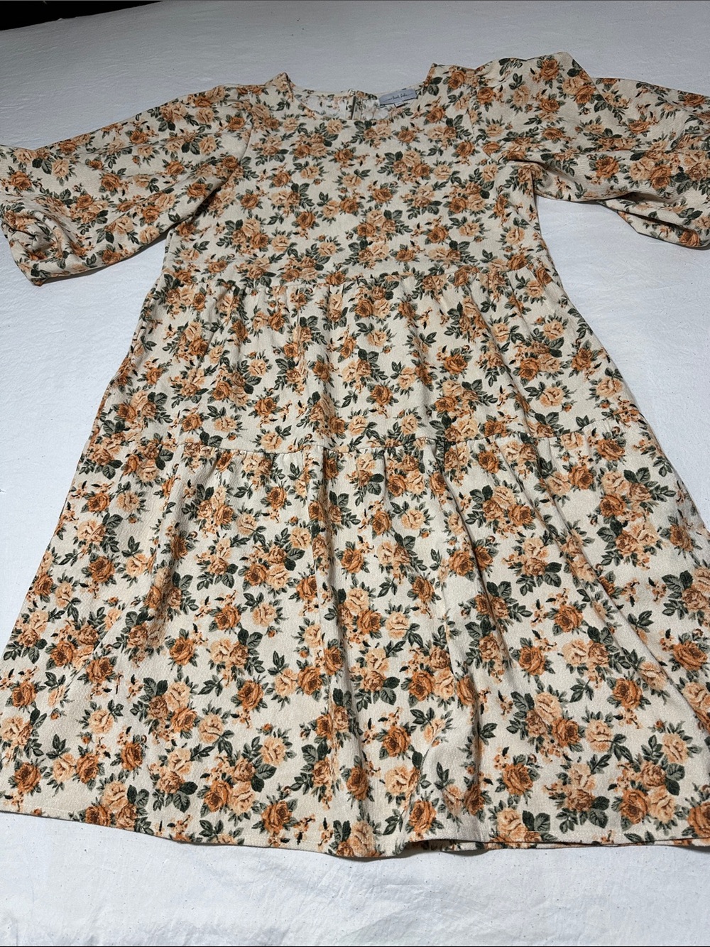 Floral Tiered Midi Dress in Cream and Mustard